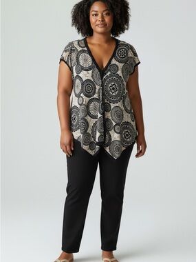 Bali Beige and Black Patterned Short Sleeve Top